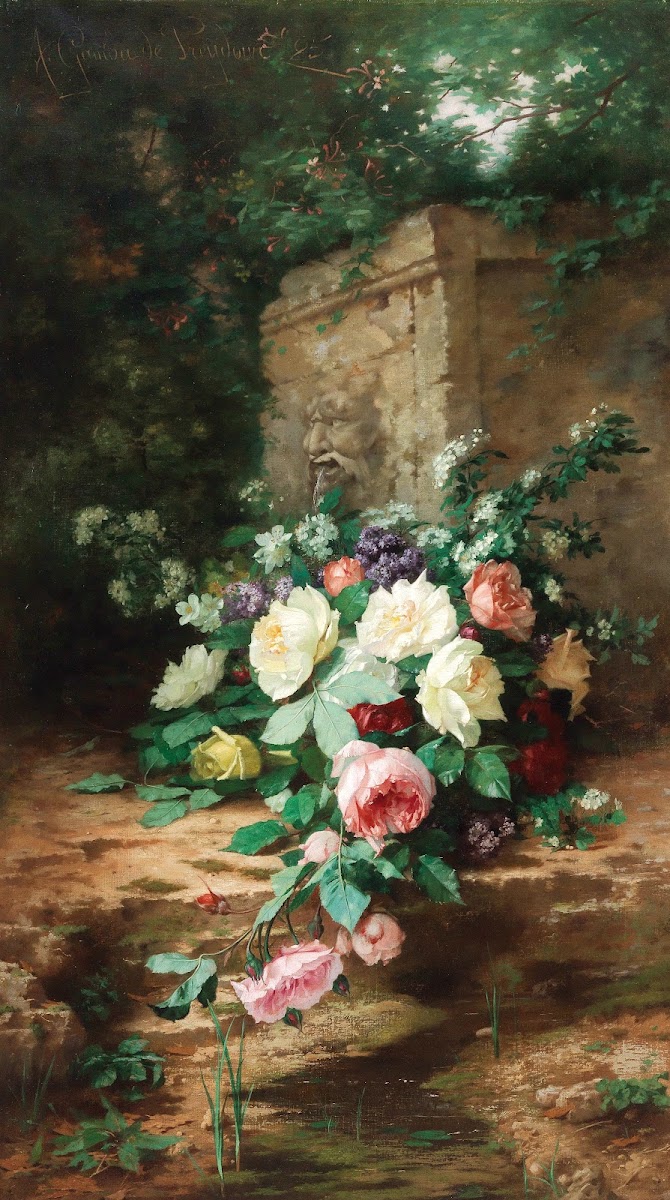 Flowers By An Ancient Fountain