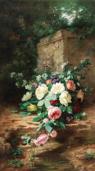 Flowers By An Ancient Fountain