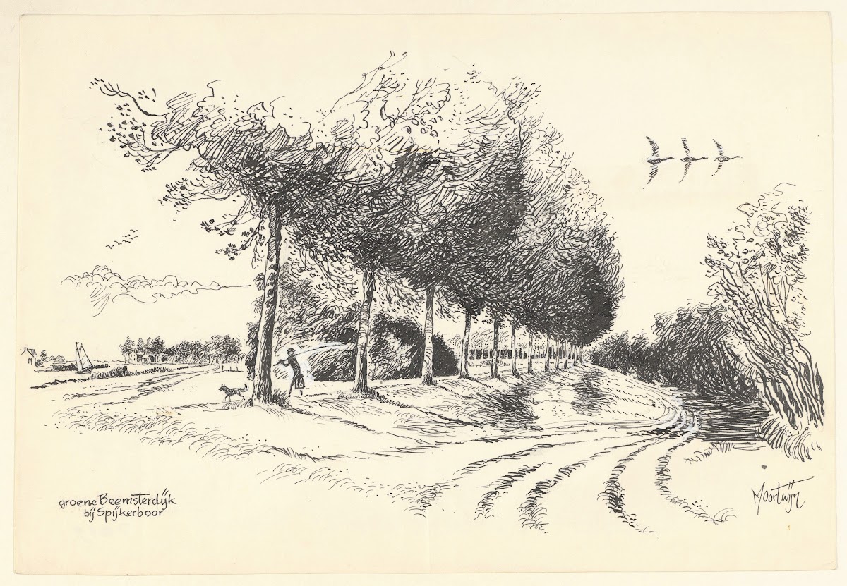groene Beemsterdijk bij SpijkerboorPen in zwart 1950 1970
