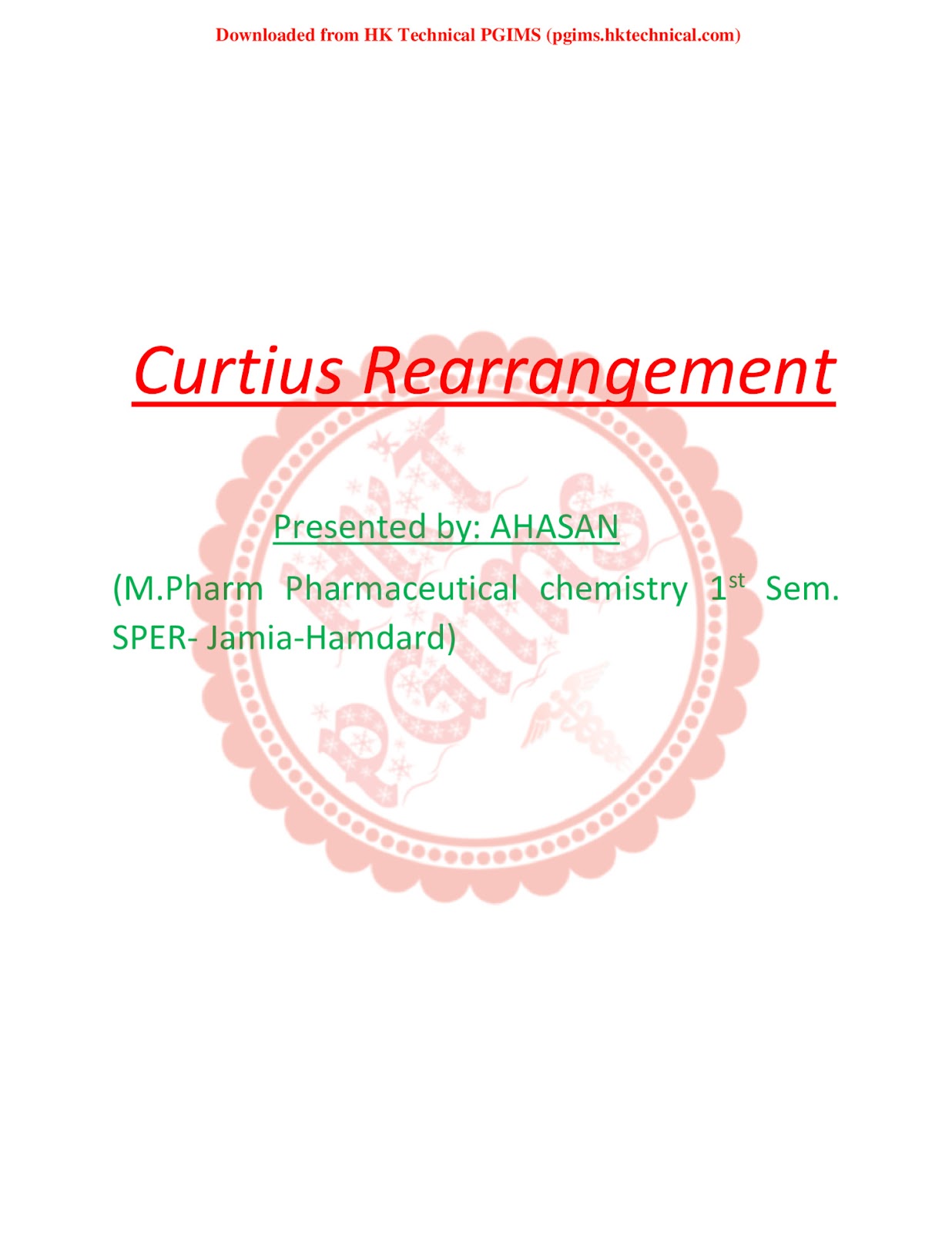 Curtius rearrangement  1st Semester M.Pharmacy ,,Handwritten Notes,Important Exam Notes,MPharmacy,MPharmacy 1st Semester,