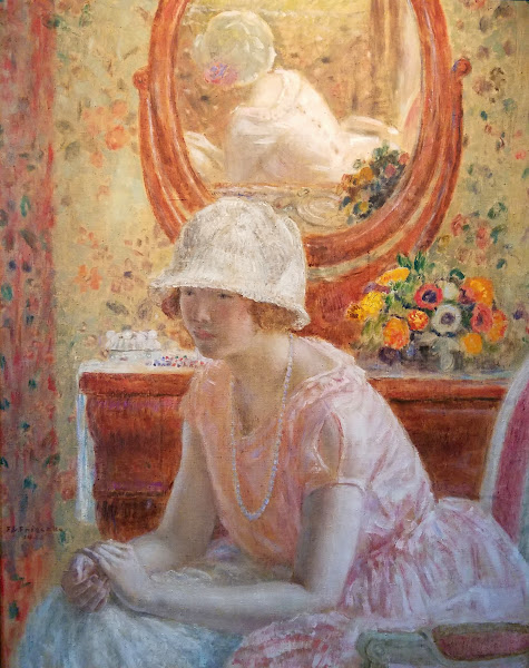 Young Girl Before a Mirror in a Pink Dress 1923