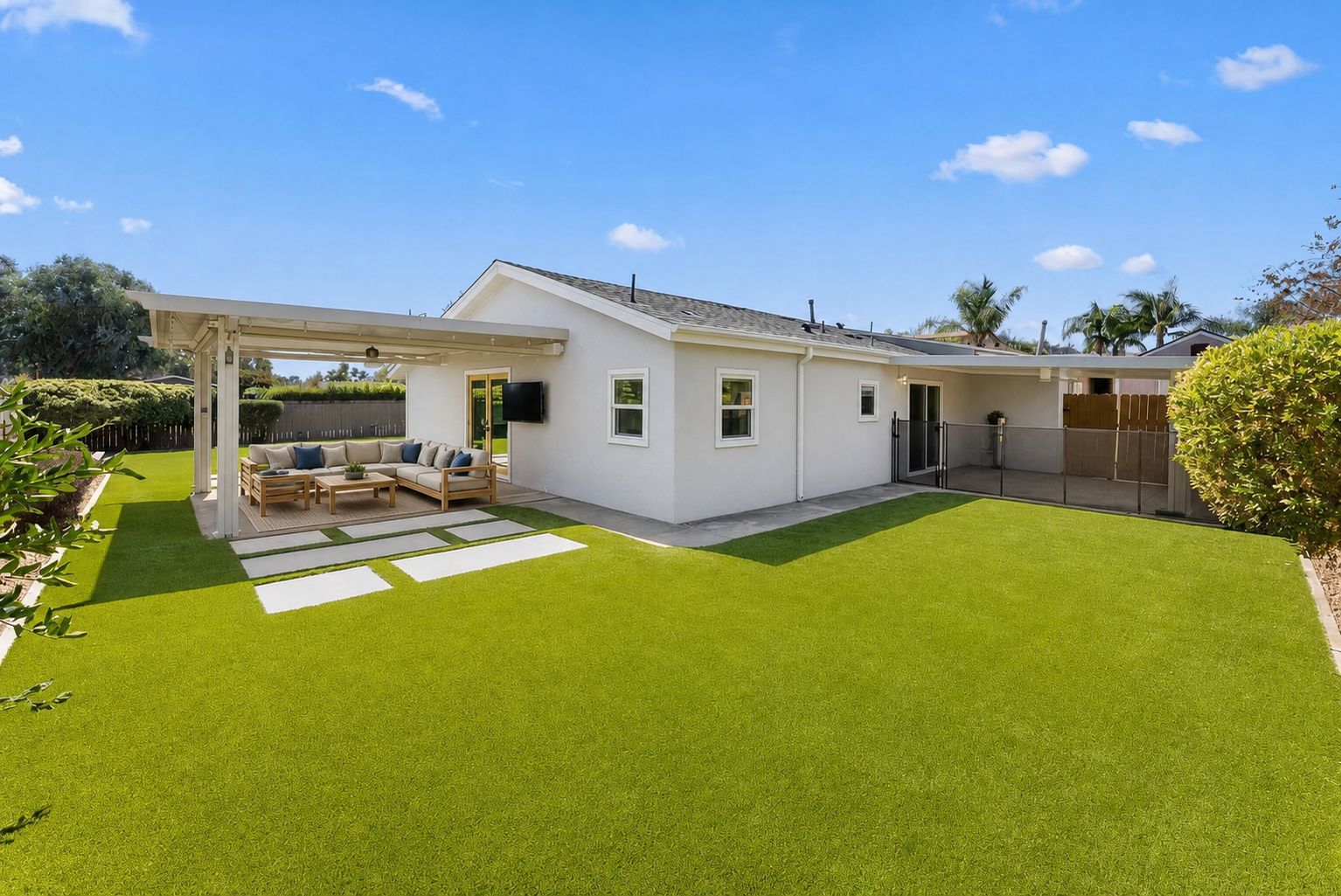Backyard with low-maintenance turf