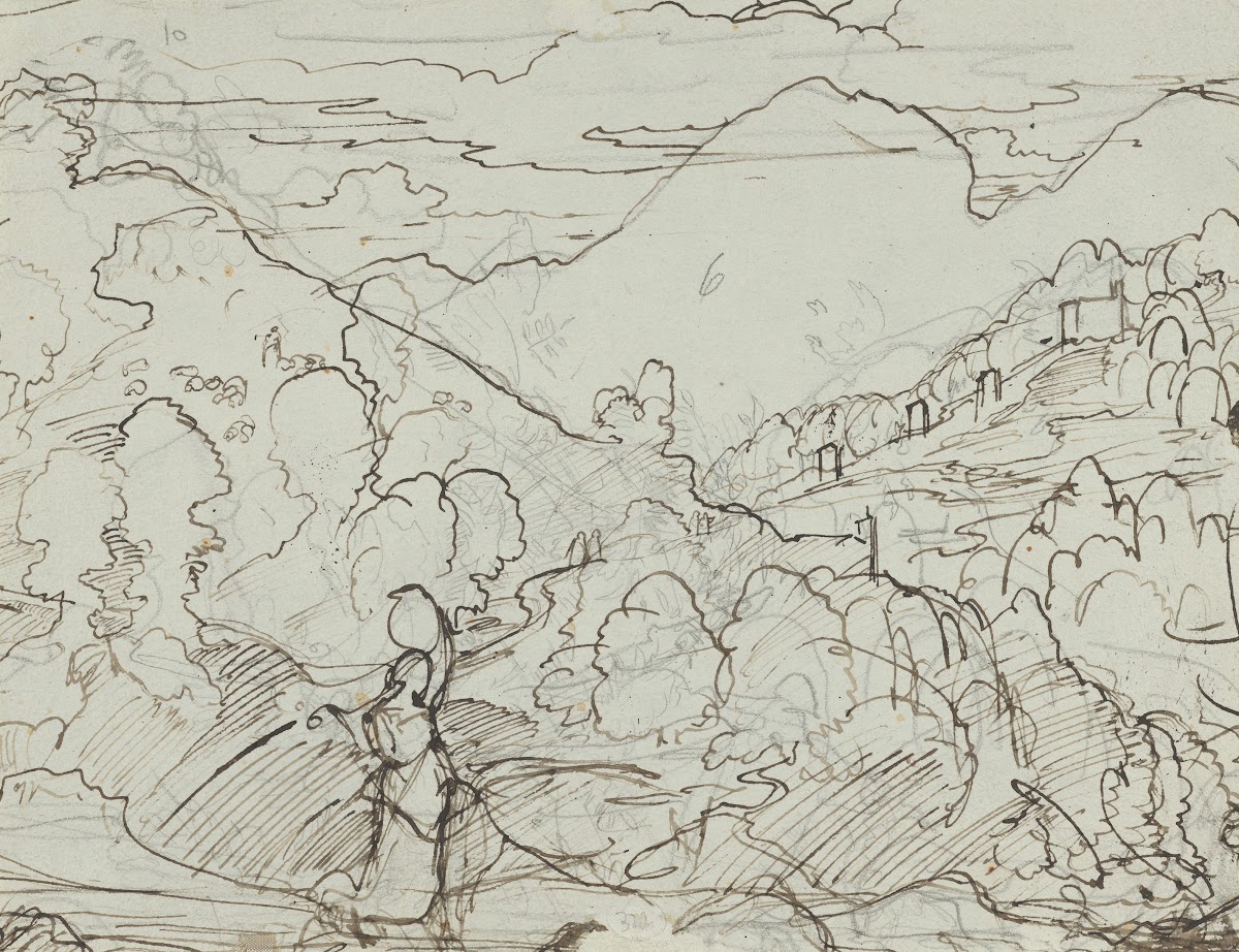 A Southern Landscape with a Woman Carrying a Jar on her Head ca 1820