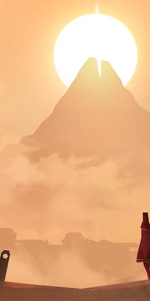 Journey (Game), Vector, Landscape, Mountains, Sun 5K Wallpaper Background