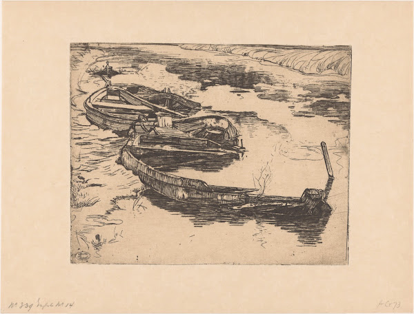 Drie weggezonken roeiboten in een sloot 1895