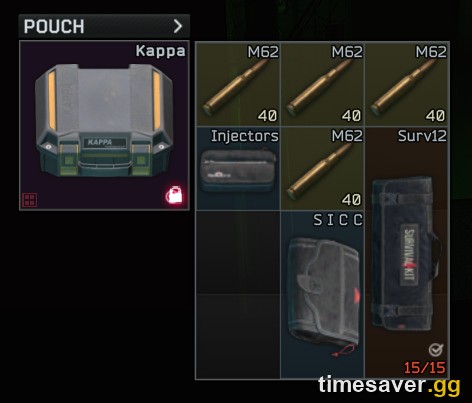 The Kappa secure container open in a player's Escape from Tarkov inventory, filled with ammo and cases — the Collector reward players are racing to earn before Season 1