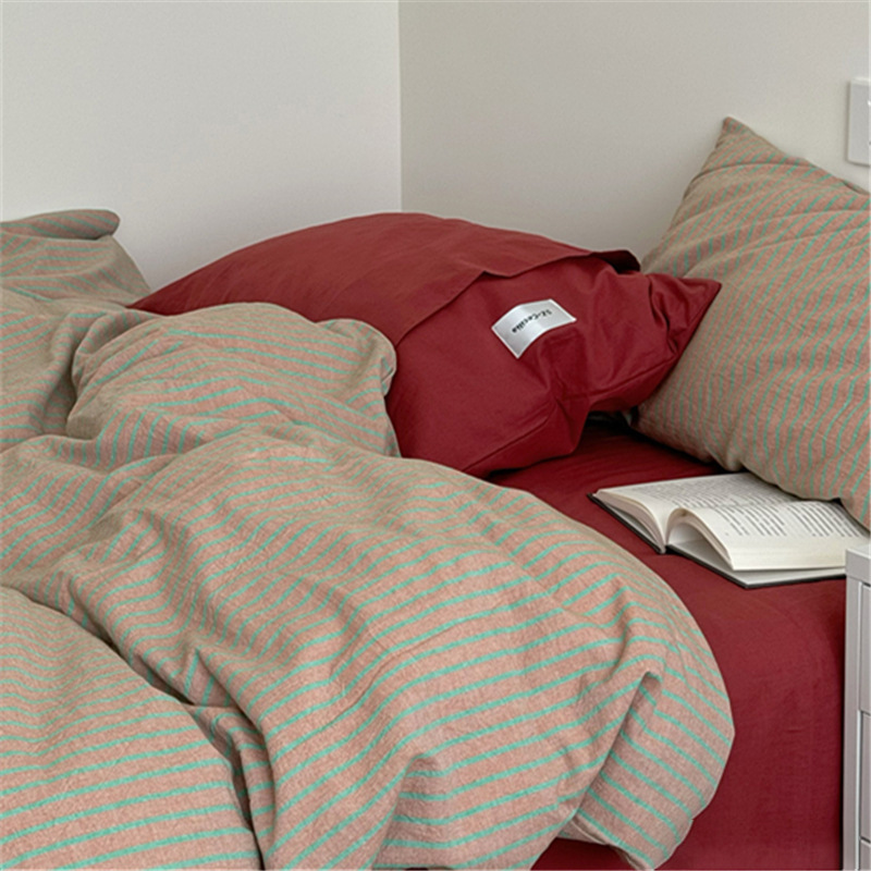 Cotton bedding set, 4-piece, stripes