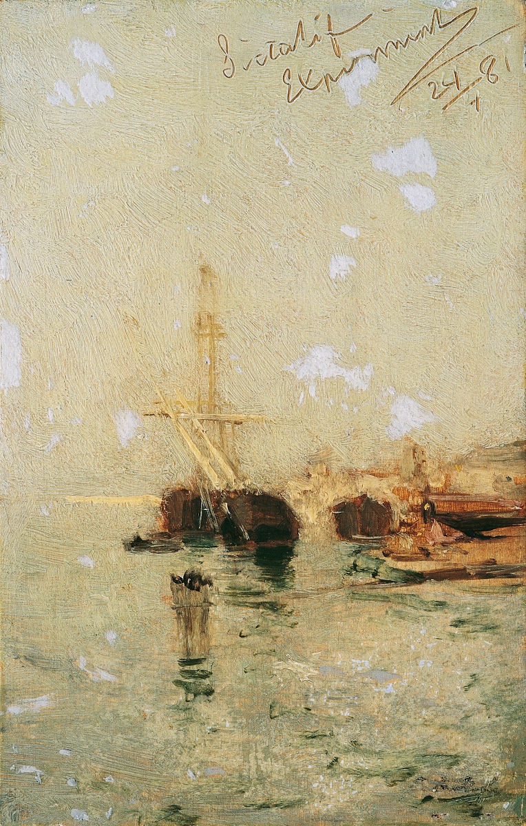 Studie aus Venedig mit Schiff 1881