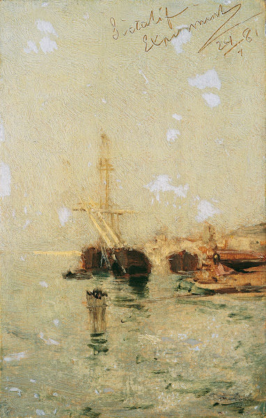 Studie aus Venedig mit Schiff 1881