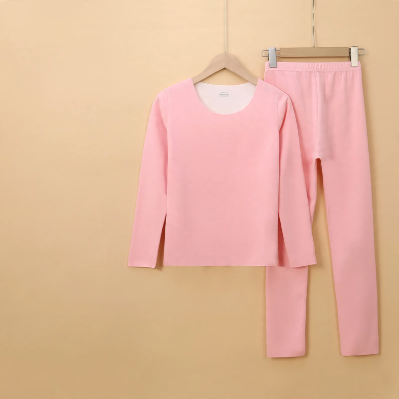 Thermal underwear set with V-neck and fleece inner side