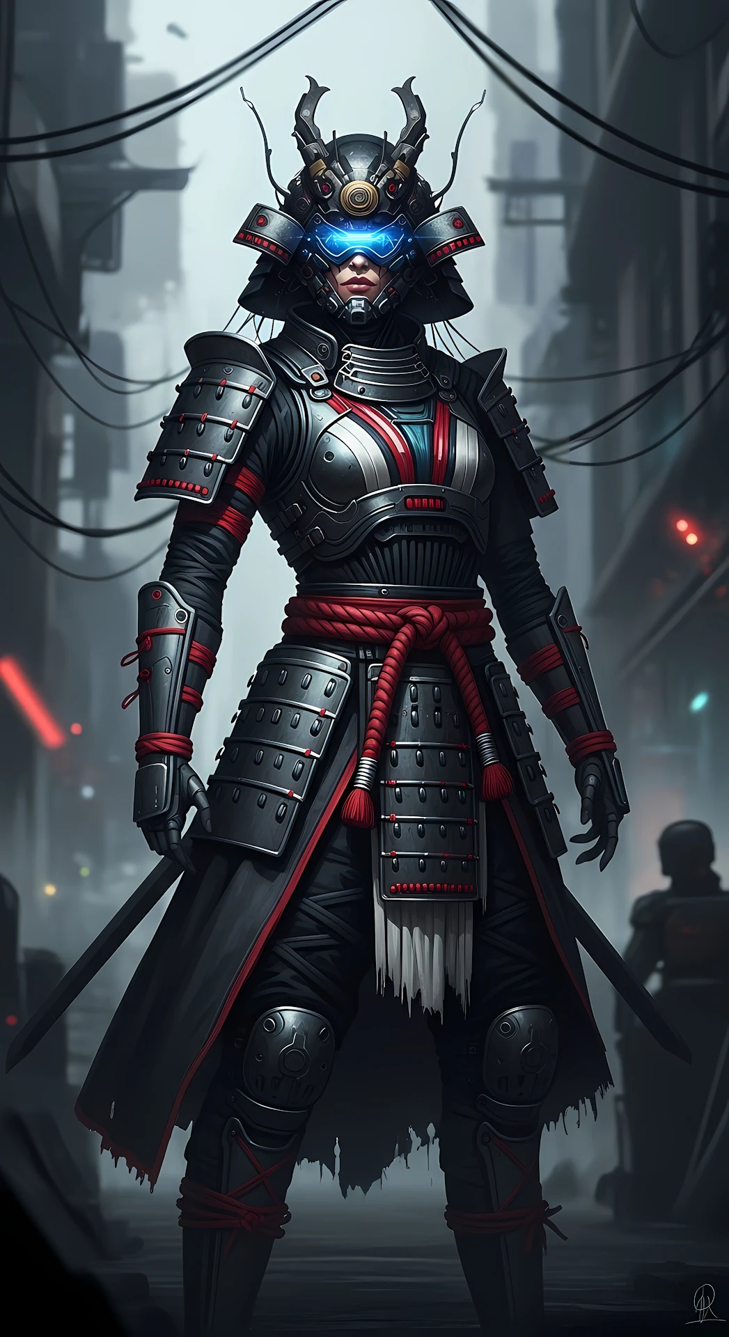 Cyberpunk Female Samurai Warrior in Neon Armor - Free 4K mobile Wallpaper