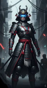 Cyberpunk Female Samurai Warrior in Neon Armor