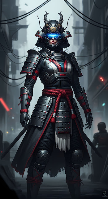 Cyberpunk Female Samurai Warrior in Neon Armor - Free mobile Wallpaper