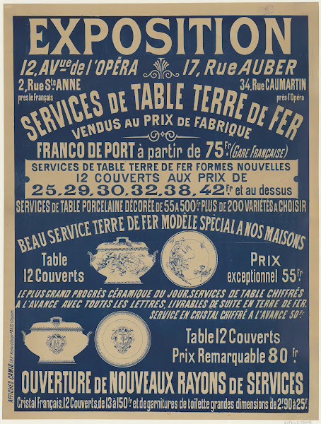Exposition 12 av de lOpéra Services de table terre de fer vendus au prix de fabr