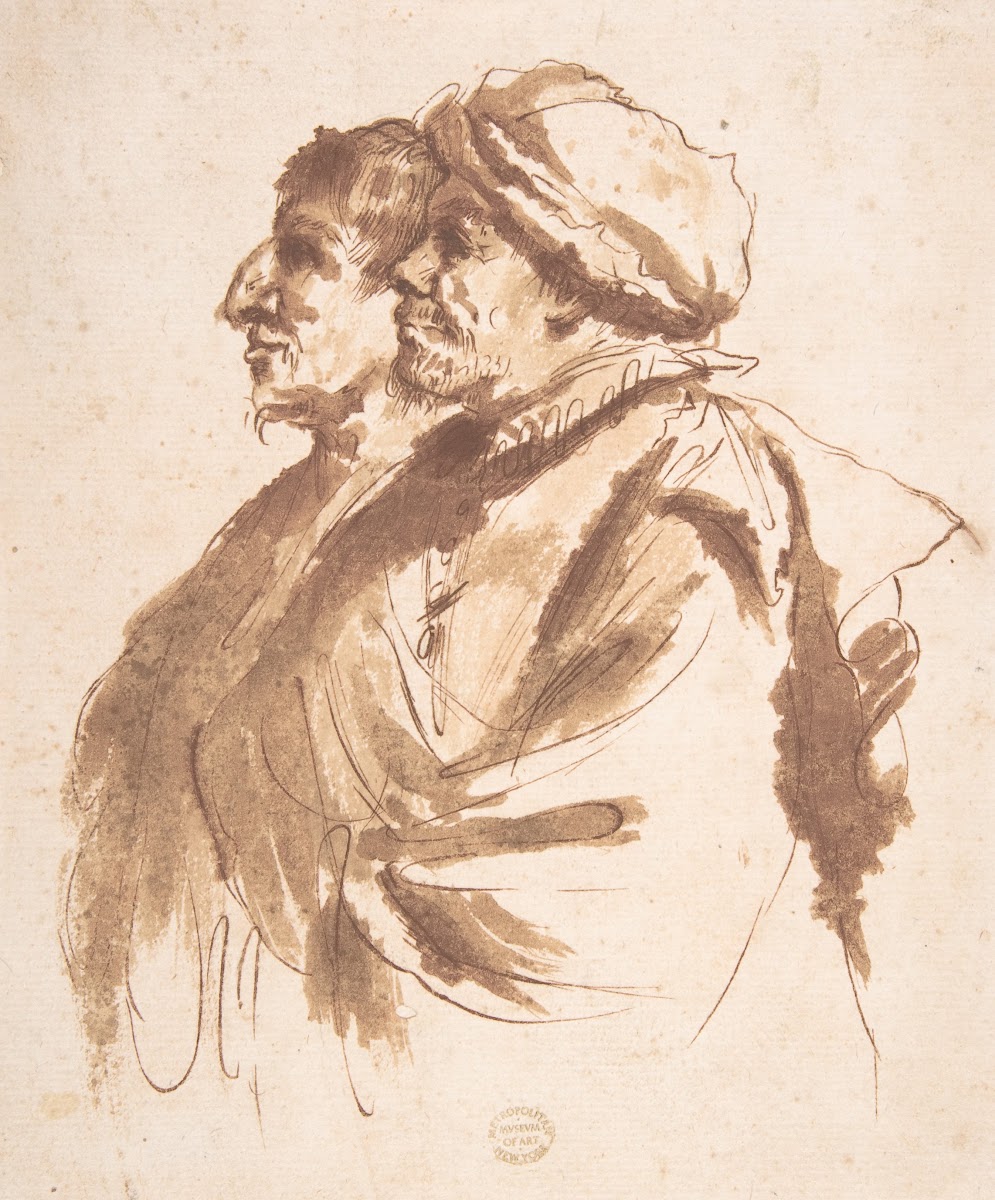 Two Men Depicted Half Length in Profile 17th century