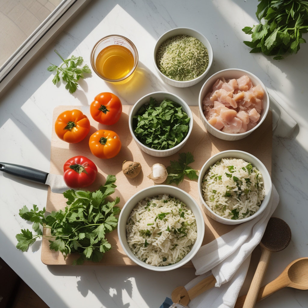 Ingredients for Dump And Bake Chicken Tzatziki Rice for Effortless Flavor | Easy Mediterranean One-Pan Meal