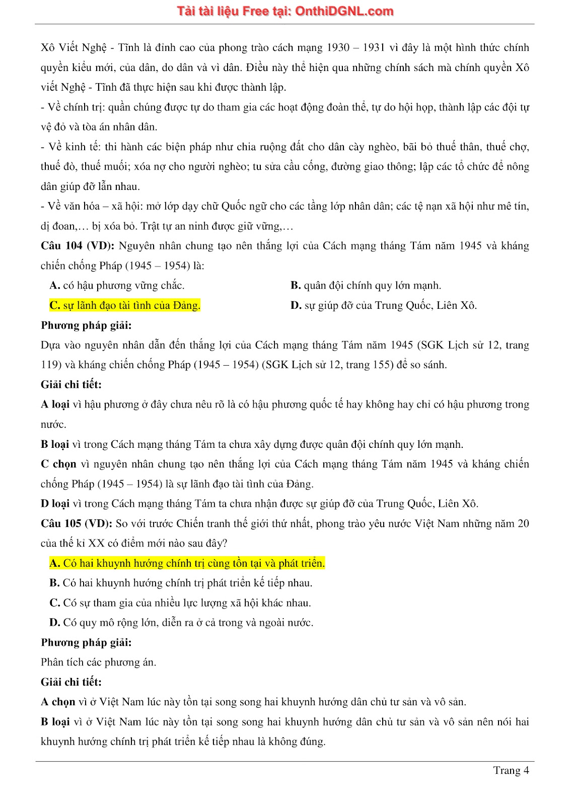 150 bài tập môn Sủ- Ôn thi ĐGNL ĐHQG HN Phần 13