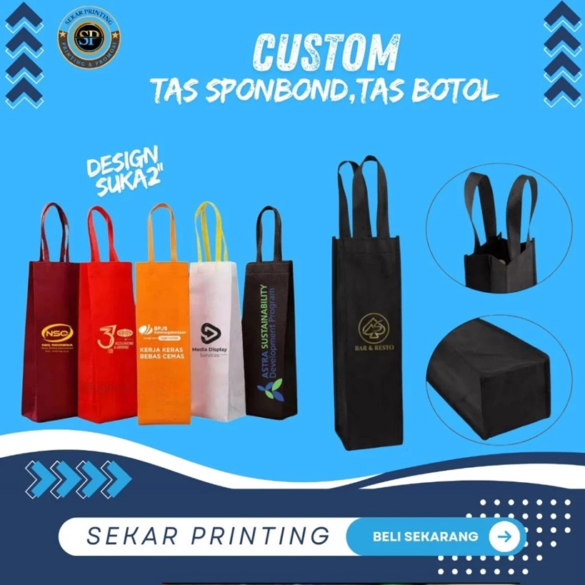 Tas botol costum+ sablon 1 warna 1 sisi — foto 1
