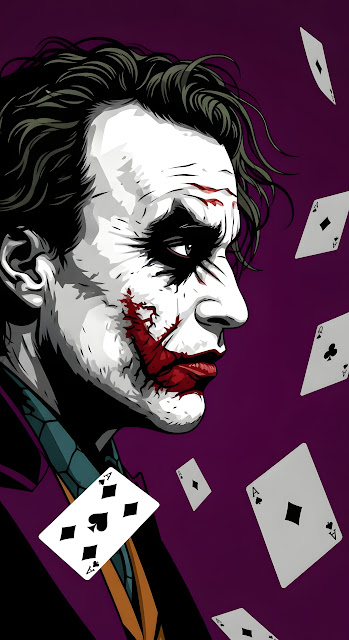 Heath Ledger Joker Vector Art with Falling Playing Cards - Free mobile Wallpaper