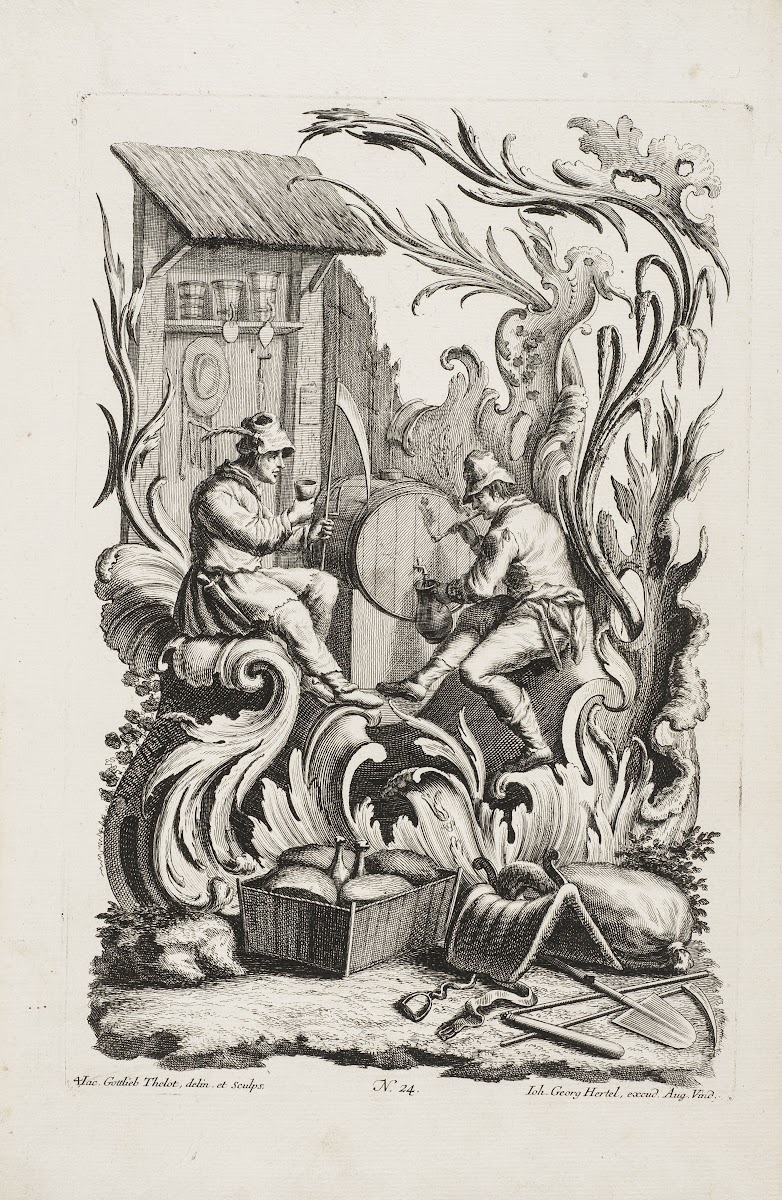 Depiction of two workers drinking wine 1730 1768