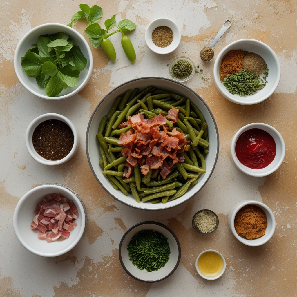 Ingredients for Bacon Loaded Green Bean Casserole Recipe - Easy, Crispy, Homemade Comfort Food