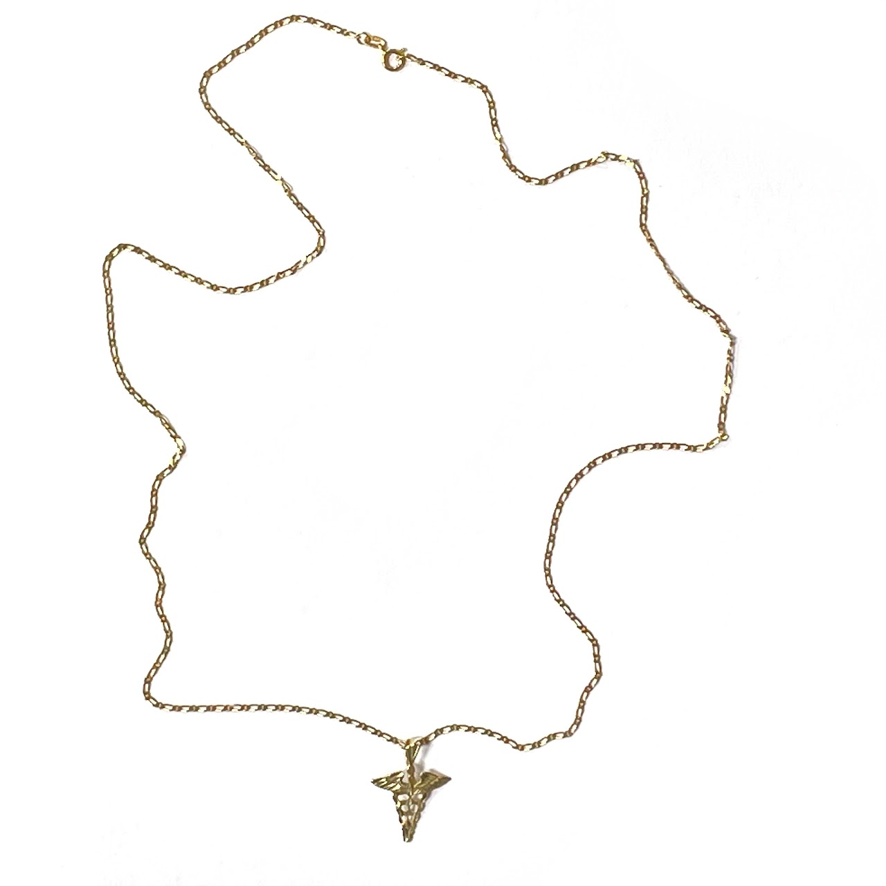 14K Gold Chain & Caduceus Pendant Necklace