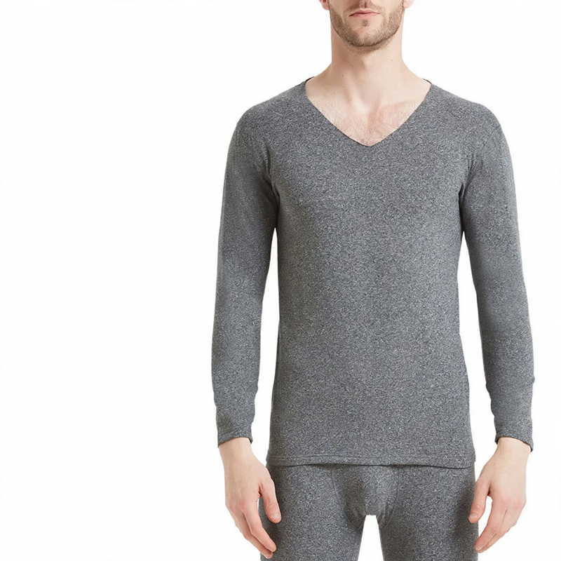 Seamless thermal underwear set for men, V-neck