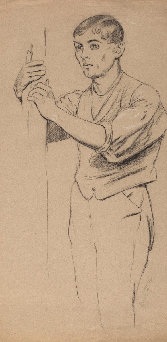 Study of a Young Man Depicted Down to His Knees Holding a Pole with Both Hands 1