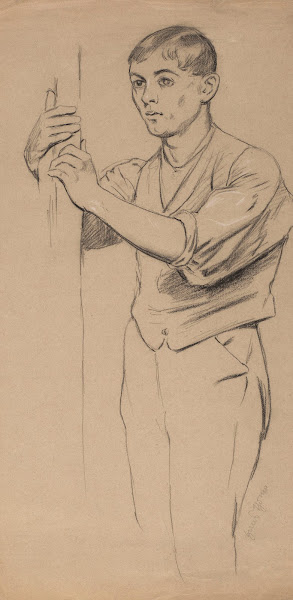 Study of a Young Man Depicted Down to His Knees Holding a Pole with Both Hands 1