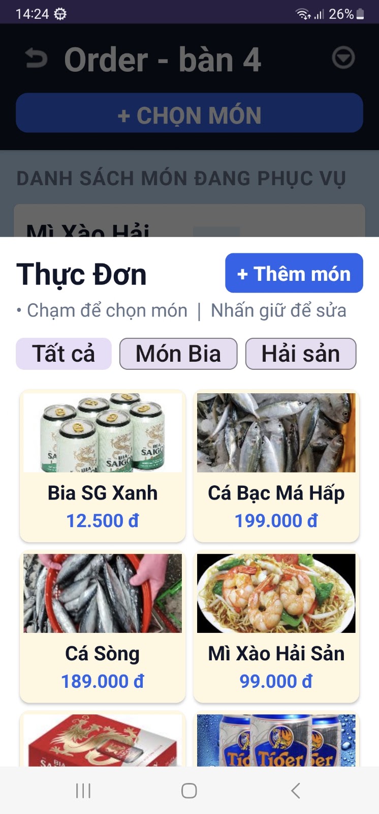Thực đơn chọn món
