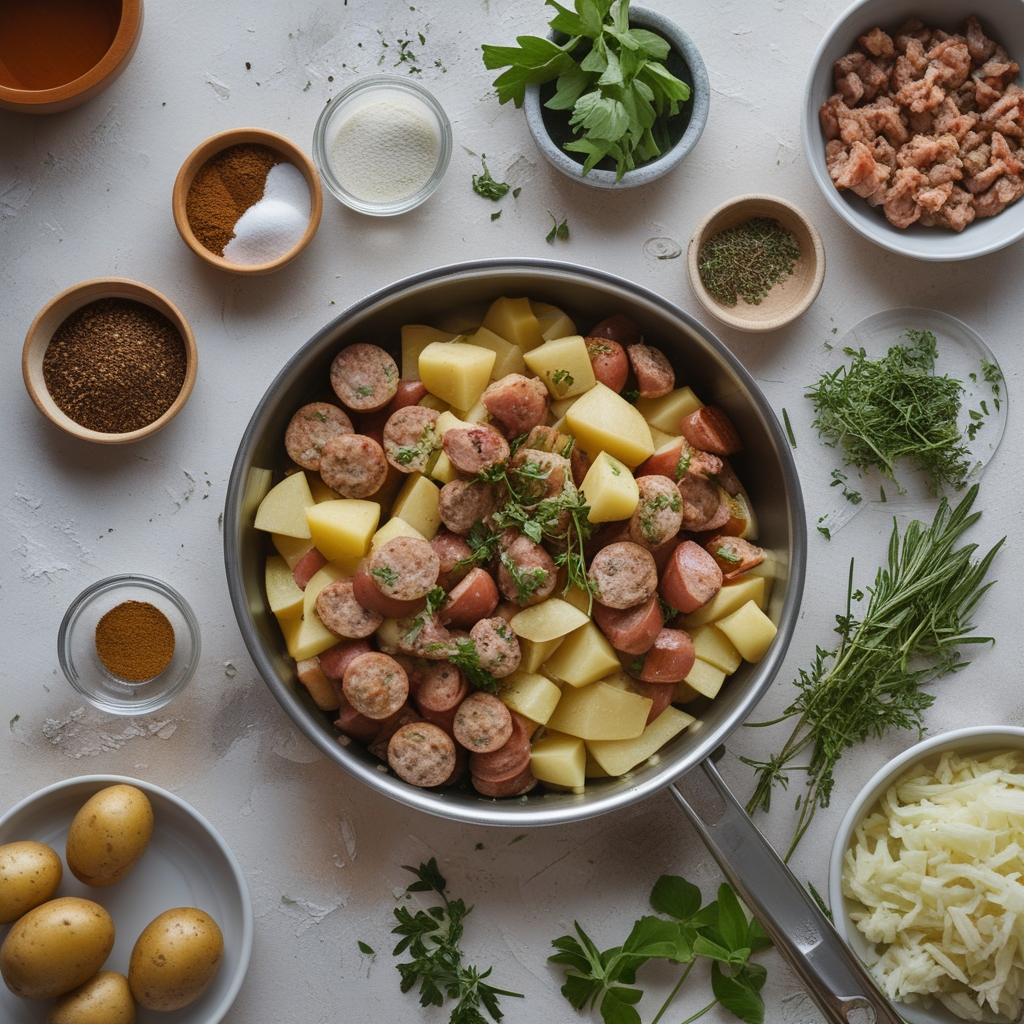 Ingredients for One-Pan Sausage and Potatoes Easy Weeknight Dinner