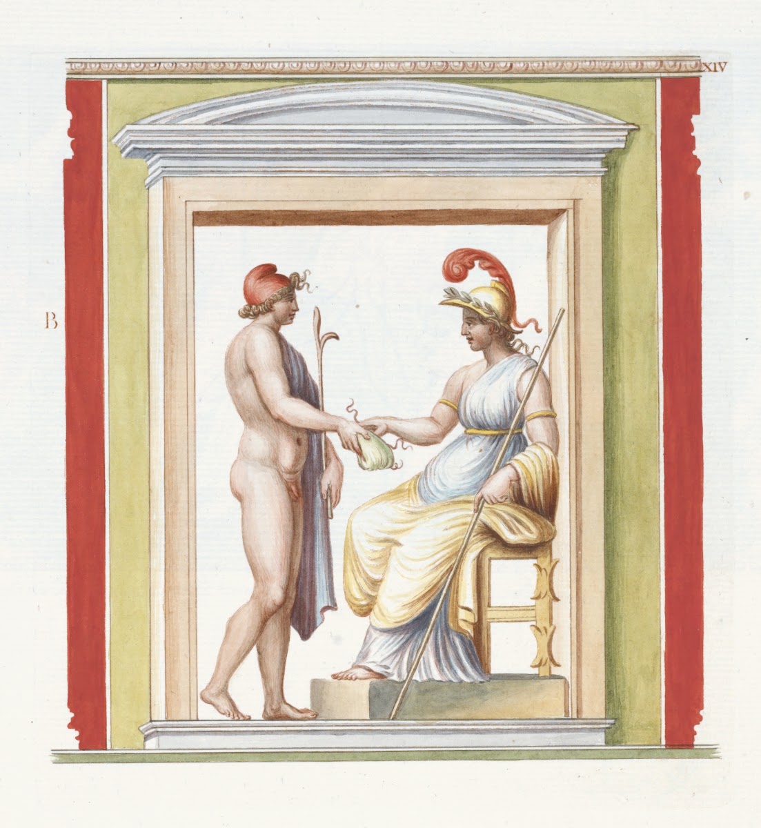 Nude youth approaching seated Athena depicted within a niche 1783