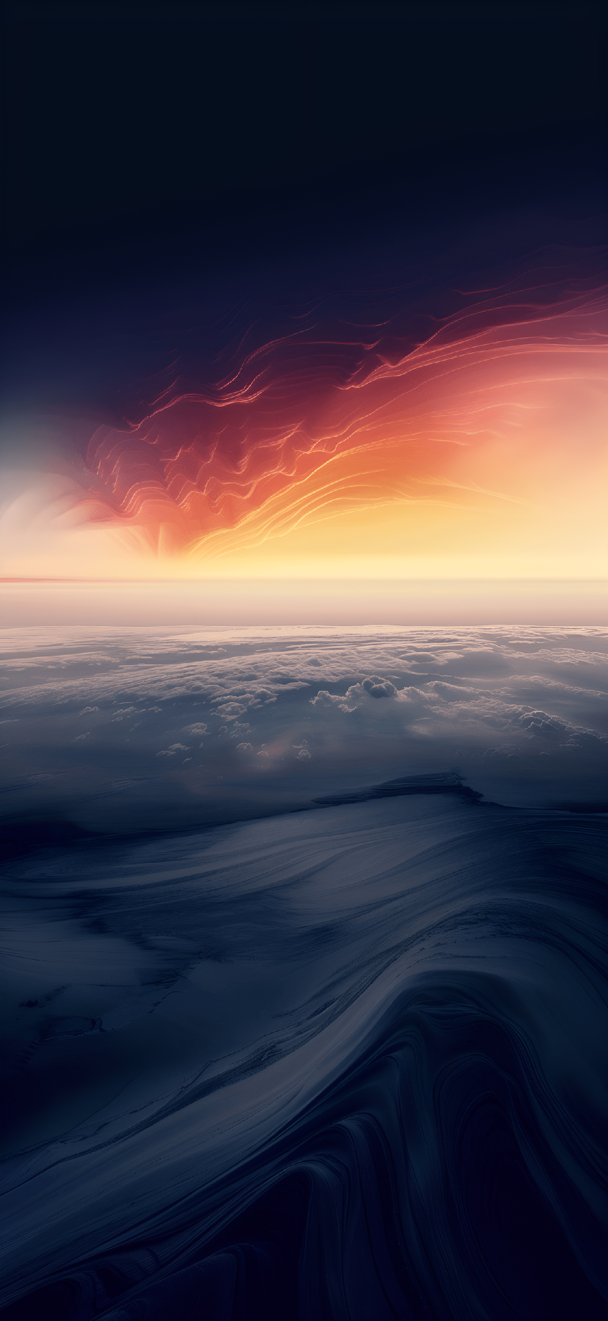 Surreal Horizon Sunset Above Wavy Dark Abstract Landscape - Free 4K mobile Wallpaper