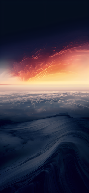 Surreal Horizon Sunset Above Wavy Dark Abstract Landscape - Free mobile Wallpaper