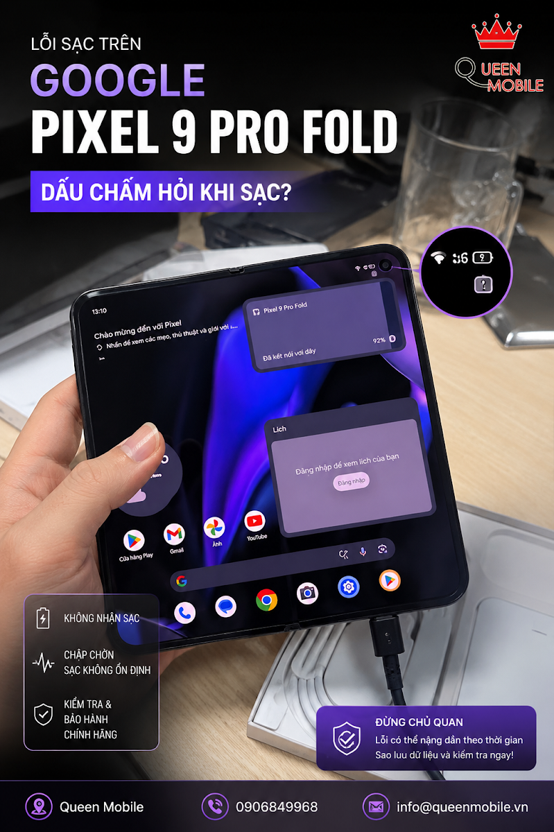 Google Pixel 9 Pro Fold bất ngờ dính lỗi dấu chấm hỏi khi sạc khiến người dùng hoang mang