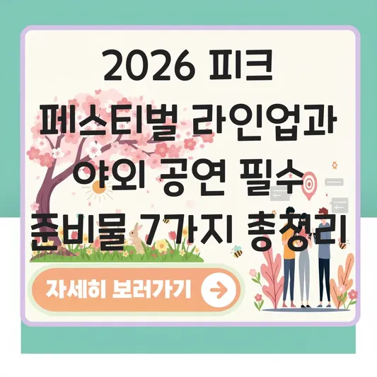 피크 페스티벌 라인업 및 야외 공연 필수 준비물 (돗자리, 보조배터리 등) 대표 이미지