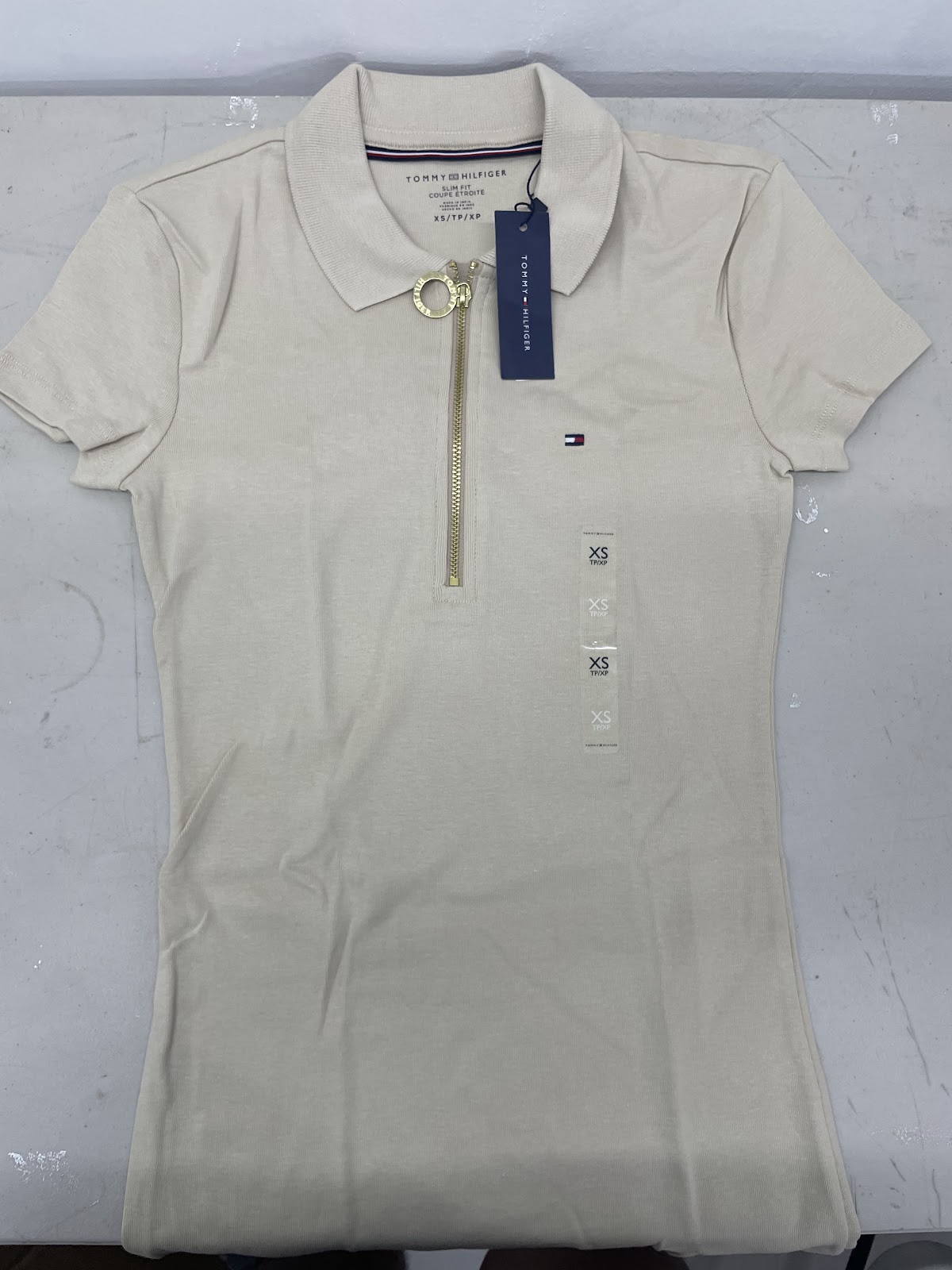 TH Polo Shirt Zip Light Brown S #2195