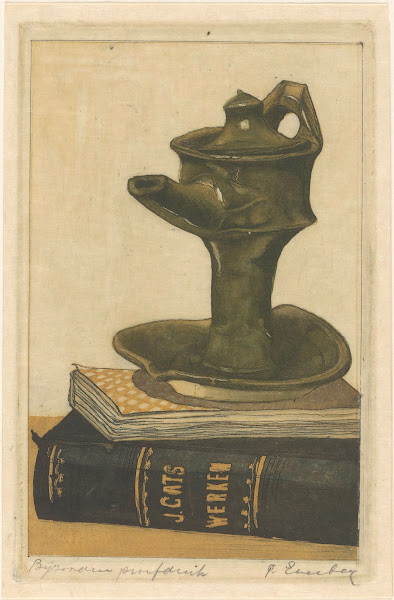 Stilleven met schenkkan en boeken 1914