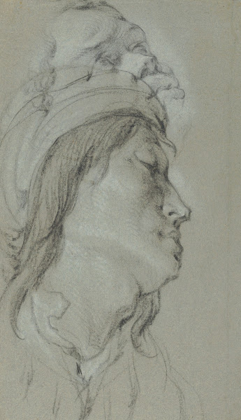Head Studies of A Young Man Wearing a Hat and of a Black Man mid 17th century