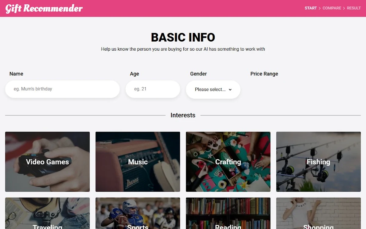 Captura de Gift Recommender