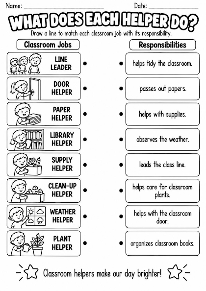 What Does Each Classroom Helper Do Worksheet