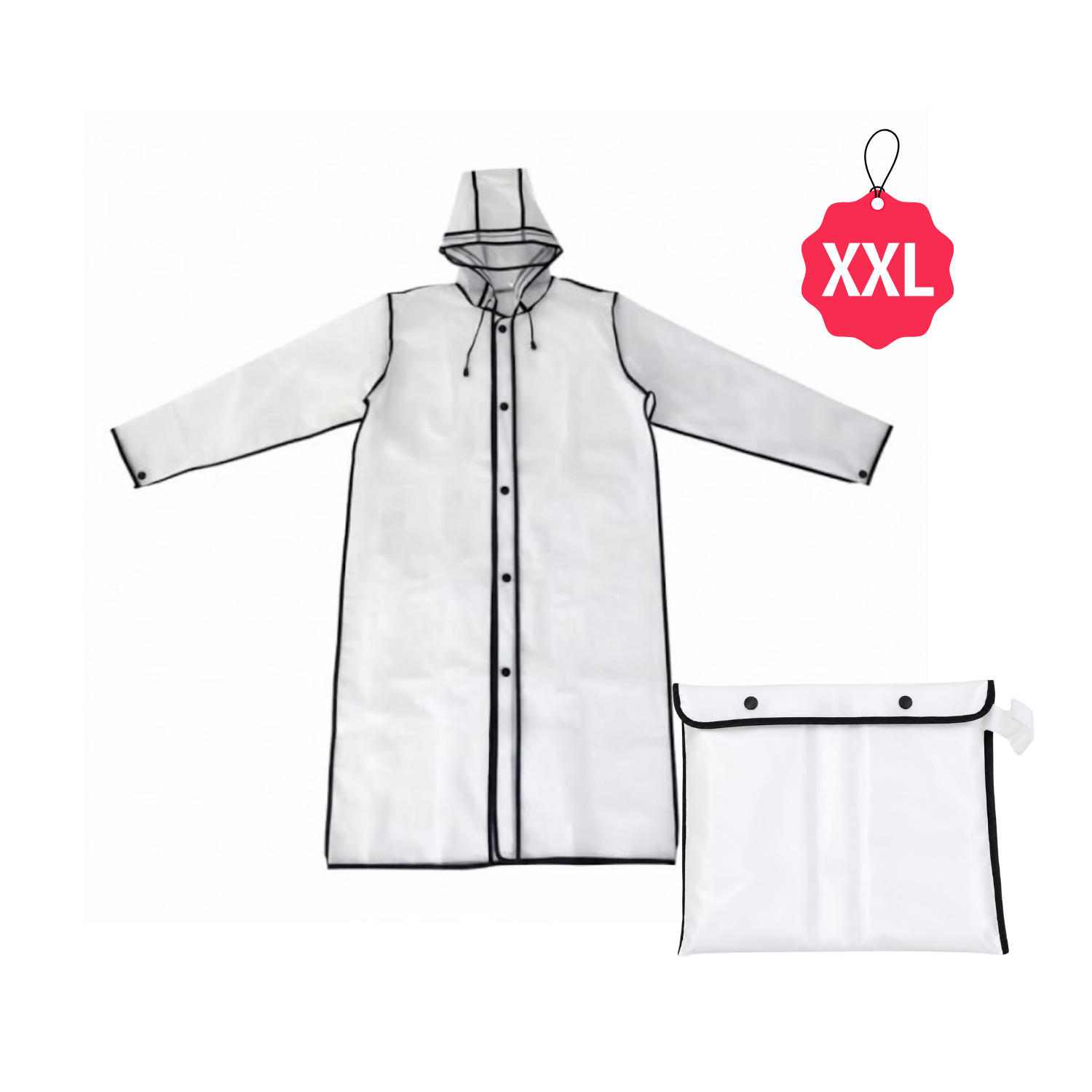 Poncho Semi Transparente Arko Capucha Visera y Botones Manga Recta Reutilizable Lluvia