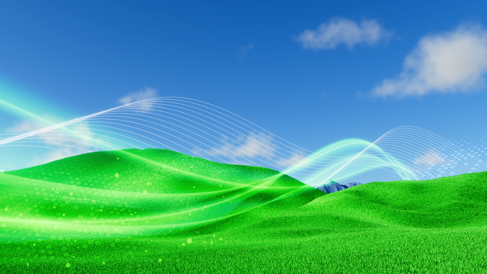 Green Hills With Abstract Glow - Digital Art 4K Wallpaper (3840x2160)