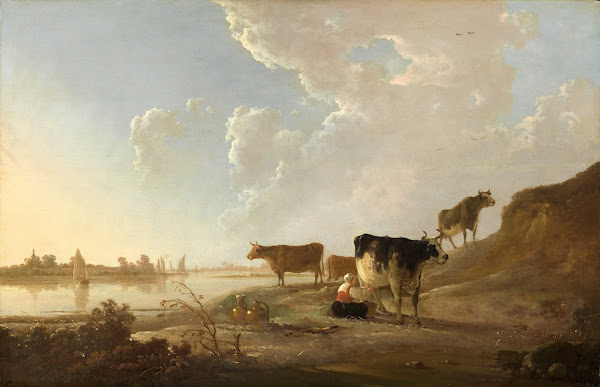 Flusslandschaft mit melkender Frau ca 1646