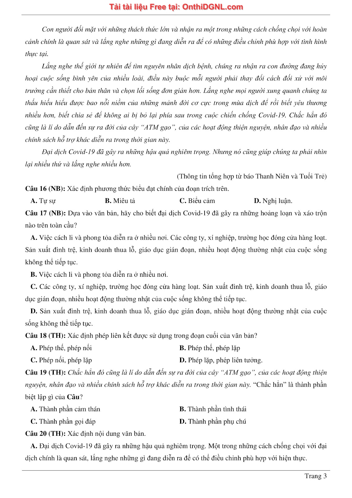 500 bài tập môn Ngữ Văn - Ôn thi ĐGNL ĐHQG TP HCM Phần 21