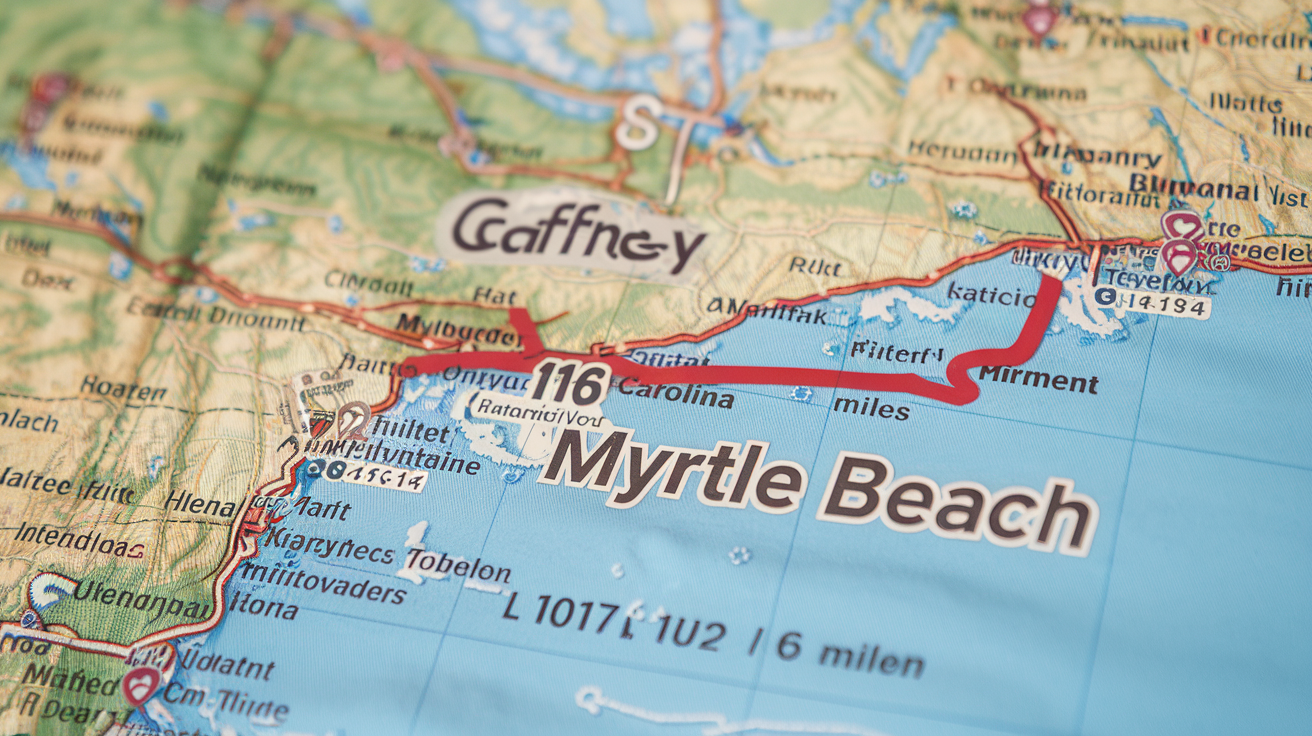 Distance from Gaffney SC to Myrtle Beach SC