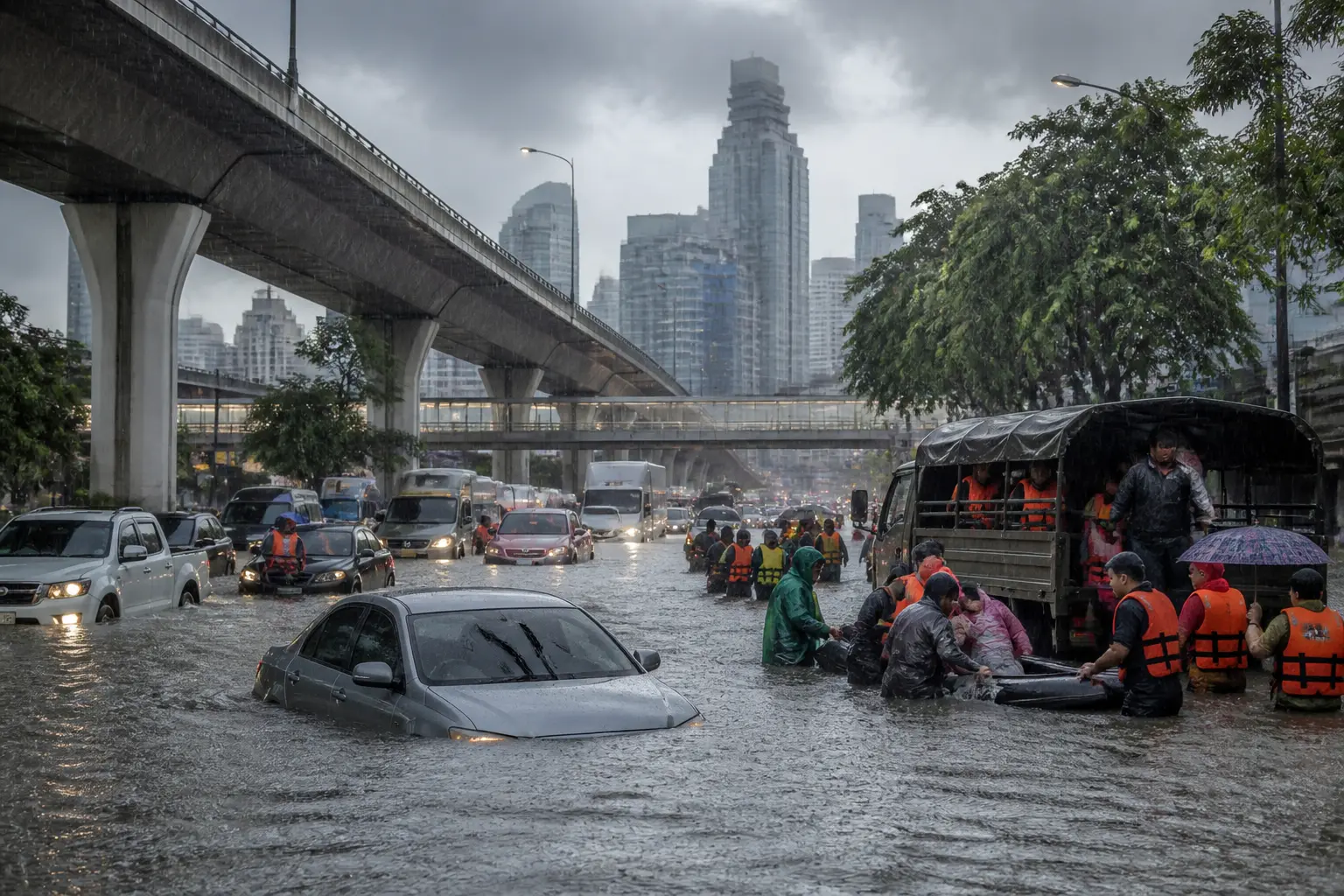 Editorial image for Heavy rain and flooding in Bangkok disrupts traffic and prompts evacuations