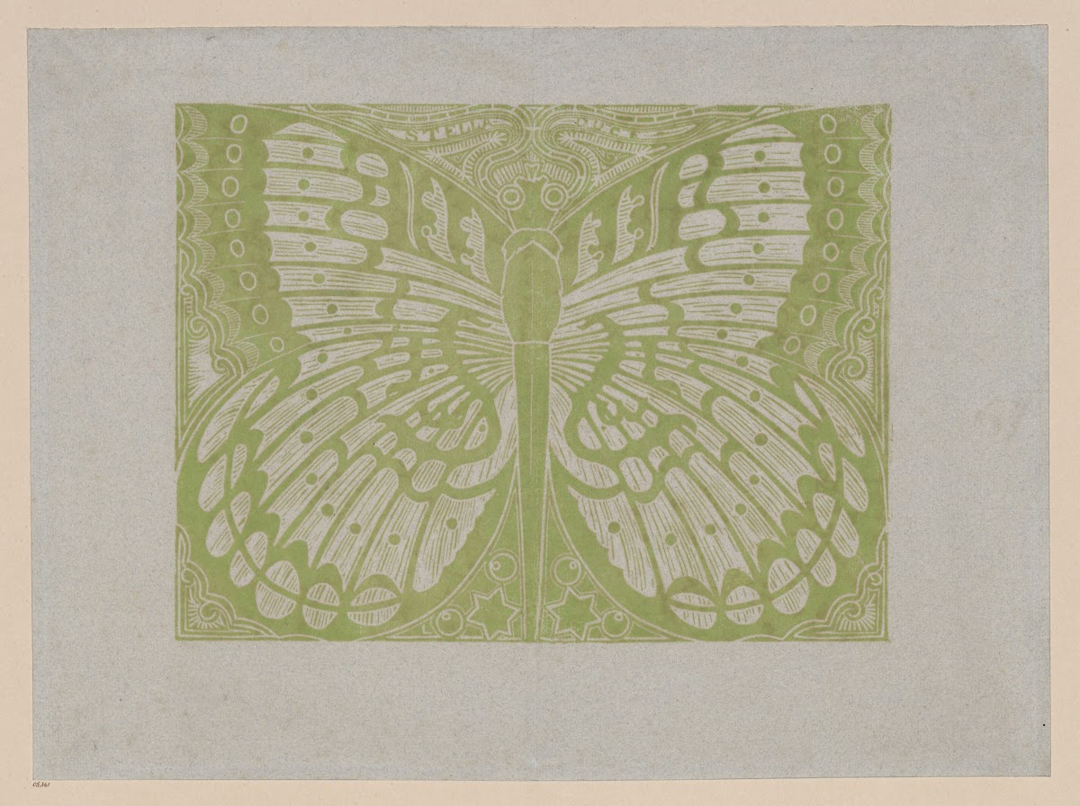Linolschnitt Als Vorsatz Schmetterling 1897   1905