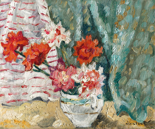 Bouquet devant une tenture verte circa 1938