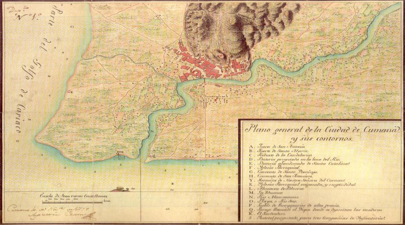 Mapa de Cumaná del Ingeniero Agustín Crame, 1777